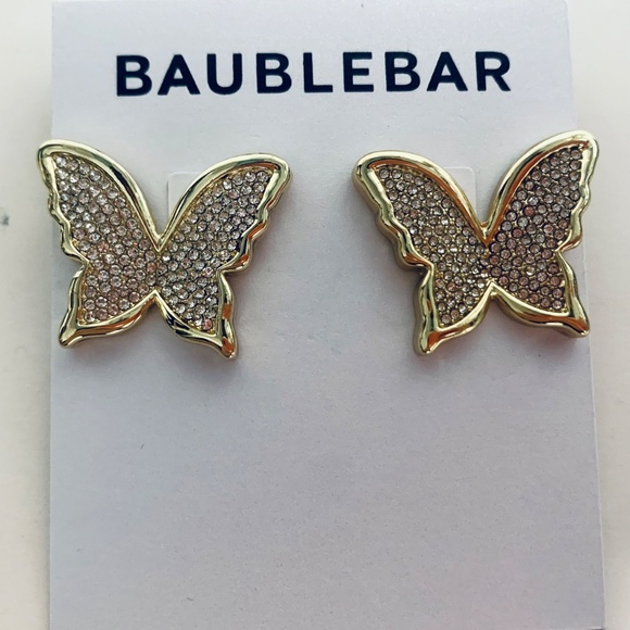 BaubleBar "On the Fly" Butterfly Gold-Tone Pave Statement Earrings 1" - Picture 5 of 5